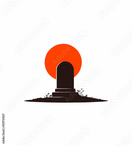 gravestone in black silhouette on a red circle