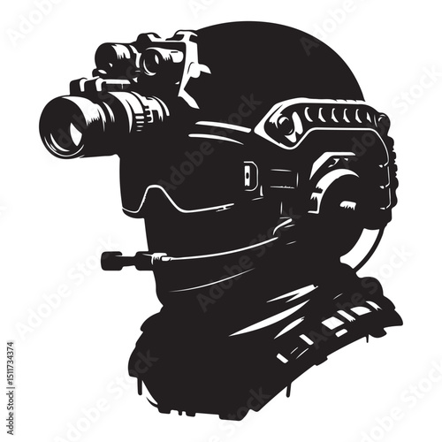 Military Soldier with Night Vision Device Silhouette Vector Illustration