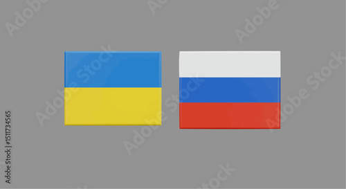 Flags of Ukraine and Russia Depicted in High Quality Render