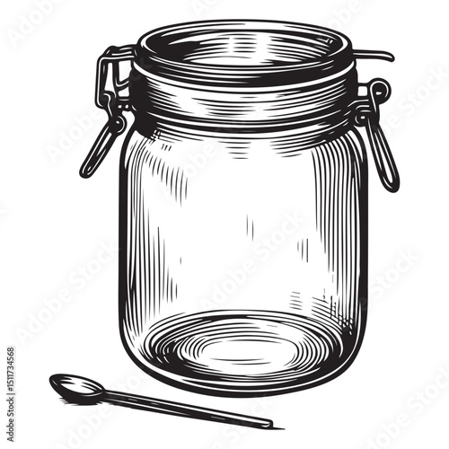Vintage Glass Jar with Spoon Vector Illustration for Storage
