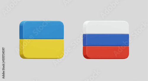 Flags of Ukraine and Russia side by side against a neutral background, symbolizing international relations and conflict resolution. The flags' colors are vibrant.