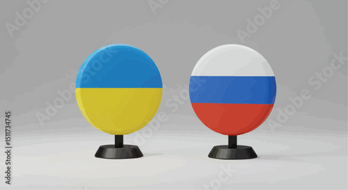 Ukraine and Russia flag icons side by side on a neutral background, symbolizing tension