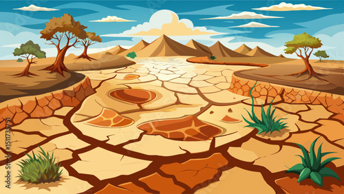 Dry, ground and drought as top view in natural disaster for climate change with cracks, soil or mud. Surface, sand and texture of environment as summer heatwave in Texas, patterns or global warming