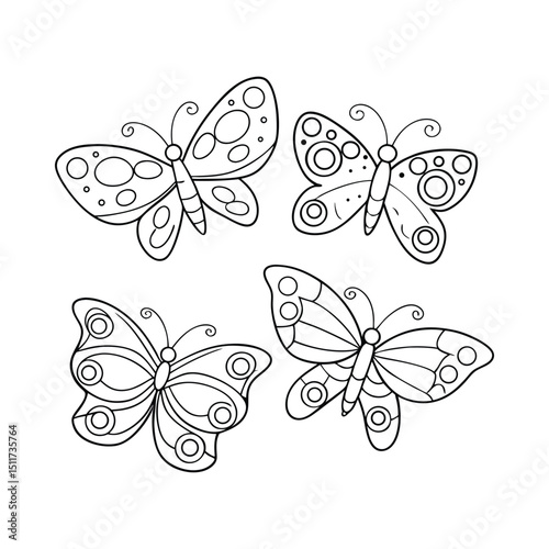Wallpaper Mural Four butterflies outline silhouette on white background Torontodigital.ca