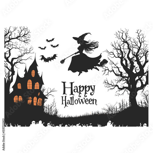 halloween background with haunted house and bats