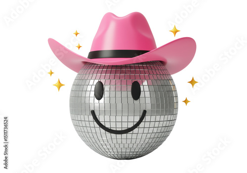 Isolated Disco Ball Smiley Face with Cowboy Hat