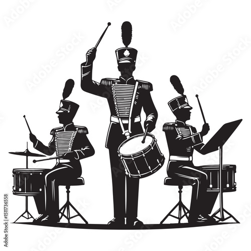 Marching Band Silhouette Drumline Vector Graphic Illustration