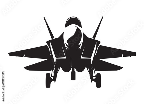Fighter Jet Aircraft Black Silhouette Vector Art Illustration