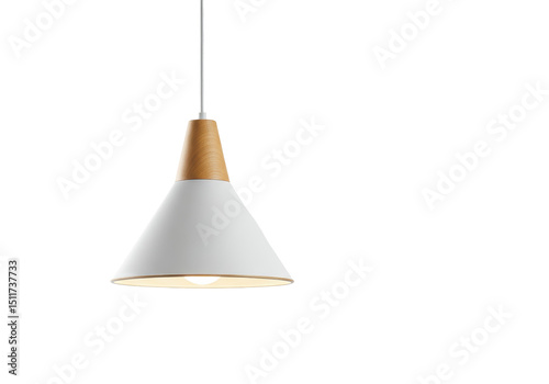 Isolated Modern White Pendant Light Fixture with Wood Accent