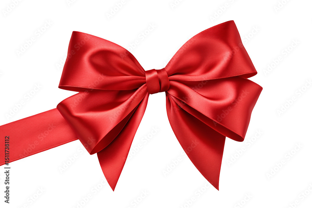 Fototapeta premium A close up view of a bright red satin ribbon tied into a bow against a plain black background space