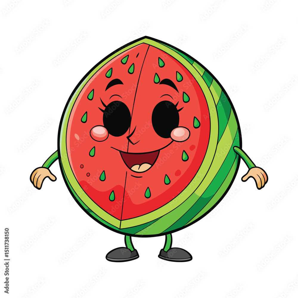 Cartoon watermelon character vector on white background Cartoon watermelon character vector on white background