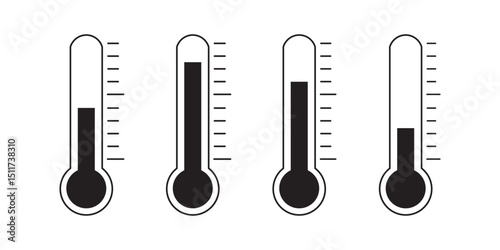Temperature vectors icons set in filled and strokes on white background
