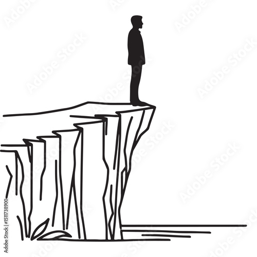 Man standing on the edge of cliff vector illustration drawing