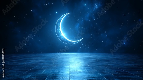 Celestial night scene, moonlit floor