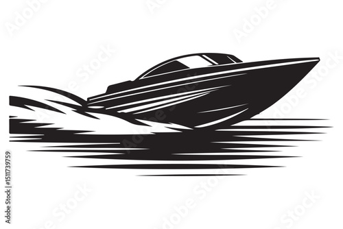 Speed Boat Silhouette Illustration Racing Through Water with Power