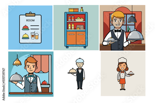 Food and beverage service icons restaurant menu graphics