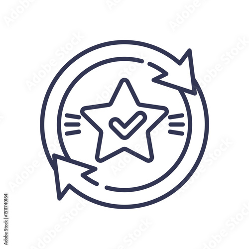 Star with checkmark and arrows symbolizes continuous improvement and customer satisfaction.