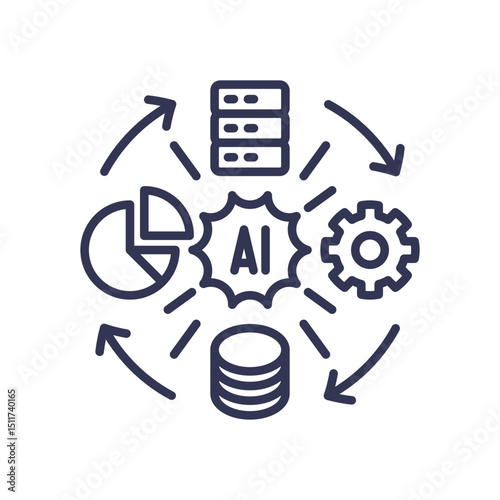 AI-driven resource allocation with data, charts, and gears.