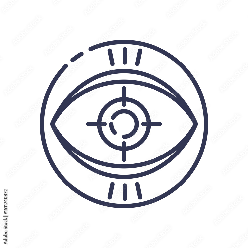 An eye with a target symbol, representing precision and focus in targeting. An eye with a target symbol, representing precision and focus in targeting.