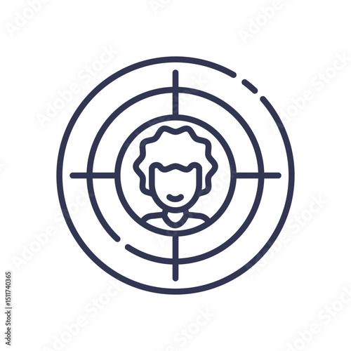 A person in a crosshair symbolizes PrecisionTargeting, focusing on specific audiences.