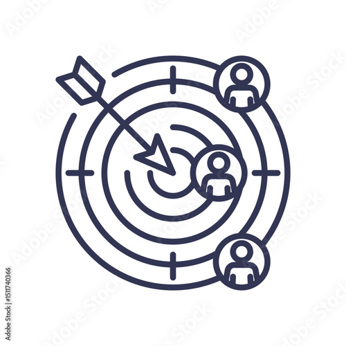 Targeting concept with an arrow hitting the center surrounded by user icons.
