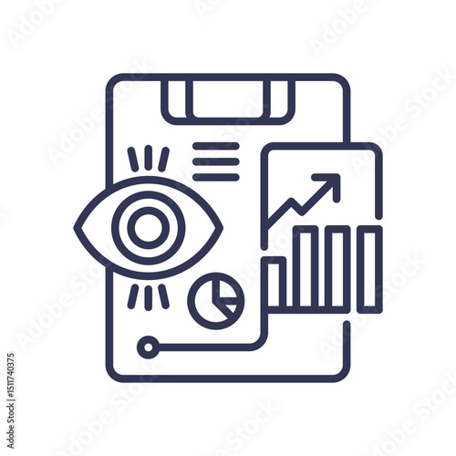 Illustration of data analysis with charts and an eye symbolizing insight and progress.