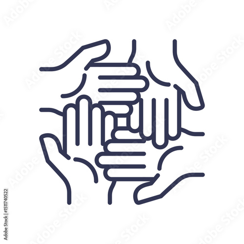 Interlocking hands symbolize unity, support, and inclusion.
