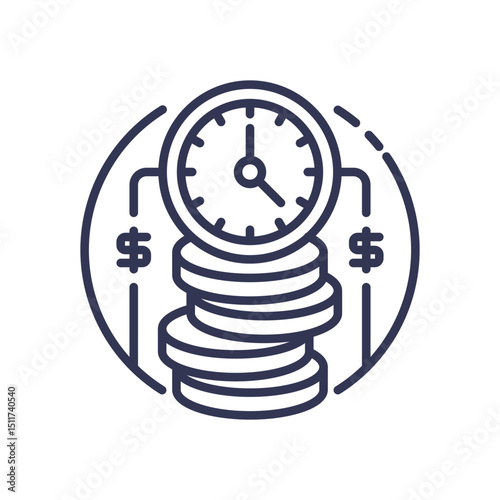 Clock and coins symbolize timely financial transactions.