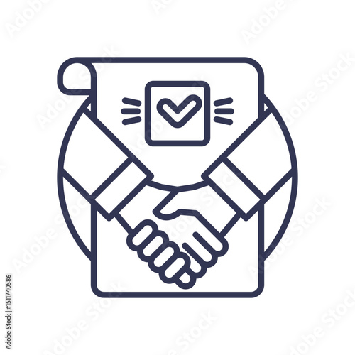 Handshake over a document with a checkmark symbolizes agreement confirmation.