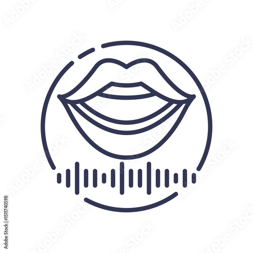 Lips and sound waves symbolize voice output and communication.