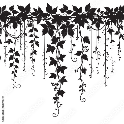 Hanging Vines Silhouette Vector Art for Botanical Design