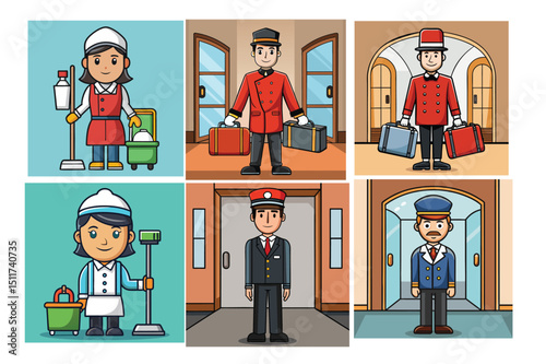 Six hotel and accommodation icons vector illustration bundle
