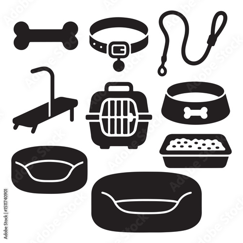 Dog supplies silhouette vector graphics