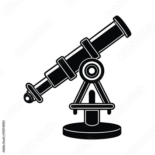 Telescope astronomy equipment silhouette on white background
