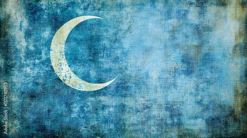 Vintage blue flag with crescent moon