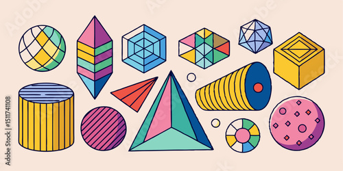 Colorful Hand-Drawn Geometric Vectors – Crayon Texture Design