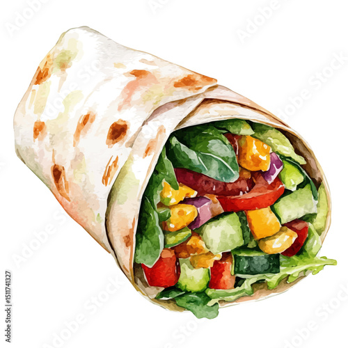 Veggie Wrap, watercolor clipart vector, high quality, isolated on a white background.