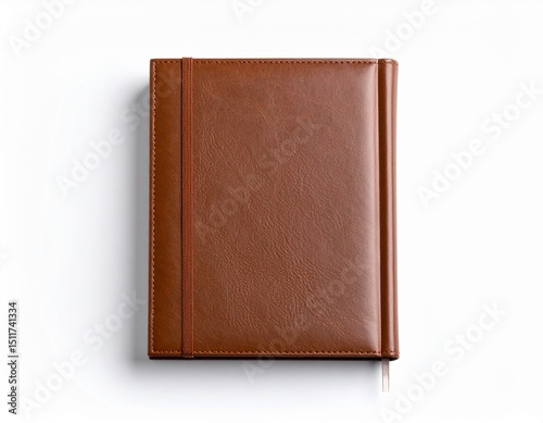 New brown leather notebook isolated on white background 
