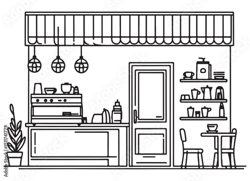 Charming Coffee Shop Interior Illustration Vector Cafe Scene