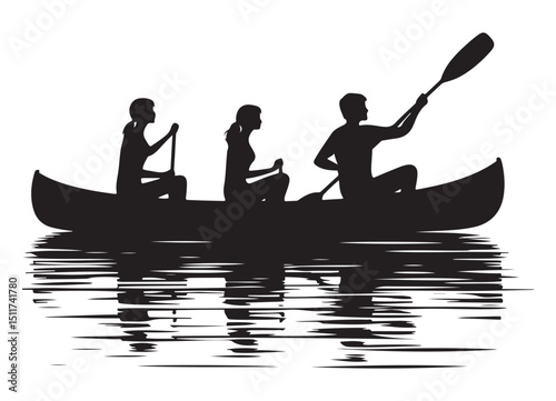 Canoe Silhouette Teamwork Paddling Vector Water Sport Illustration