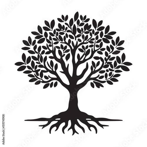 Magnificent Silhouette Tree Vector Illustration with Intricate Root System