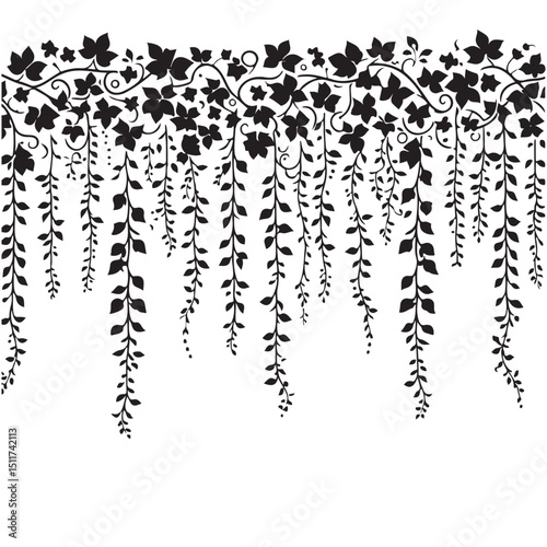 Hanging Vine Silhouette Vector Illustration for Decorative Design