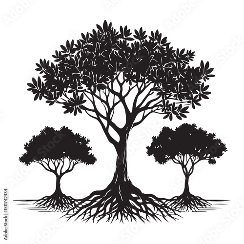 Silhouette Tree Vector Illustration Majestic Tree and Root System Design