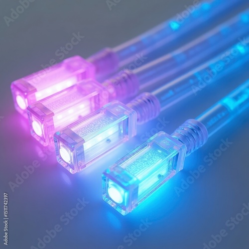 A futuristic bundle of glowing fiber optic cables
