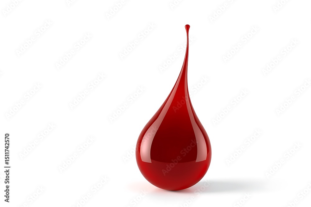 Obraz premium Realistic Glossy Blood Drop Icon on White Background
