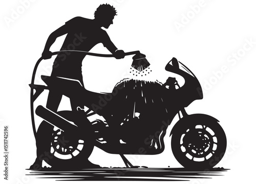 Motorcycle Wash Silhouette Vector Illustration Automotive Care