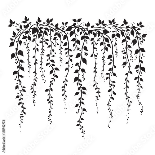 Lush Hanging Vines Silhouette Illustration Perfect for Graphic Design