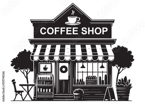 Charming Silhouette Coffee Shop Vector Illustration Storefront Facade Design
