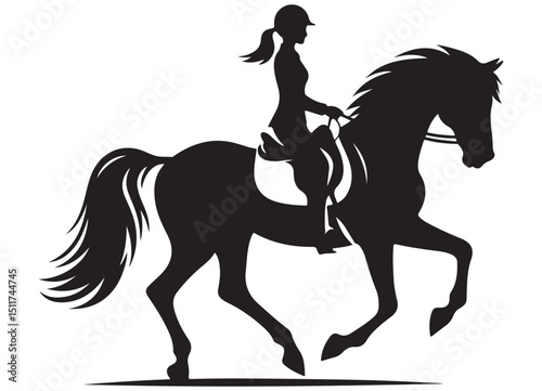 Equestrian Silhouette Vector Illustration Woman Riding a Horse