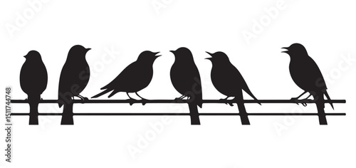 Singing Birds on a Wire Silhouette Vector Illustration Design